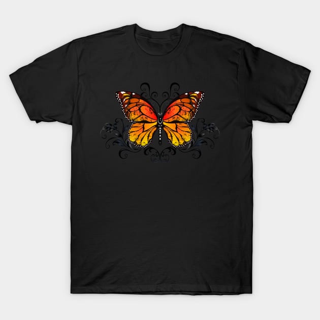 Monarch Butterfly on Gothic Background T-Shirt by Blackmoon9